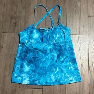 Lands End Blue Tie Dye Tankini Swim Top Adjustable Cross Back Size 10